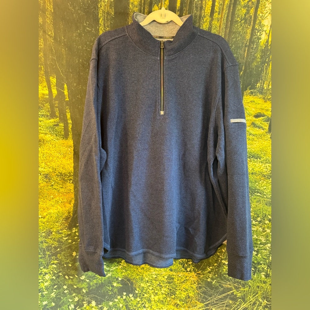 🔹 10. Robert Graham Blue Cotton Thermal ¼-Zip Pullover Preppy Golf – Size XL